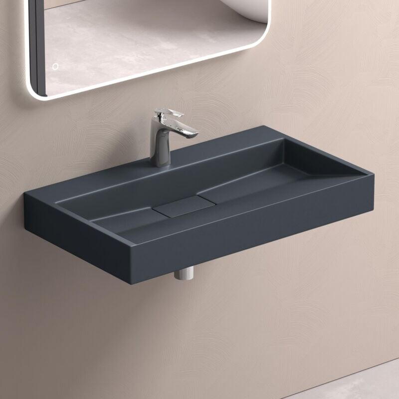 foto del prodotto doporro lavabo da appoggio bagno sospeso lavandino rettangolare in marmoresina con piletta di scarico inclusa colossum19, 90x46x11 cm antracite