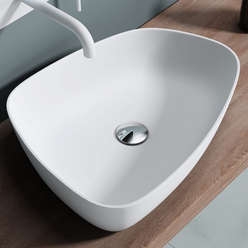 foto del prodotto doporro lavabo da appoggio bianco opaco 51x38x12cm lavandino bagno slim design moderno lavello da minerale fuso colossum806
