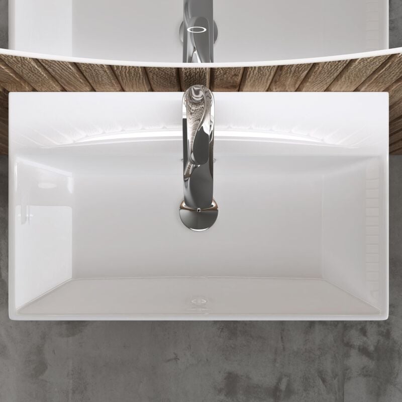 foto del prodotto doporro lavabo da appoggio in ceramica rettangolare lavandino bagno sospeso con foro rubinetto e troppopieno 41x36x13cm bianco lucido lavello con