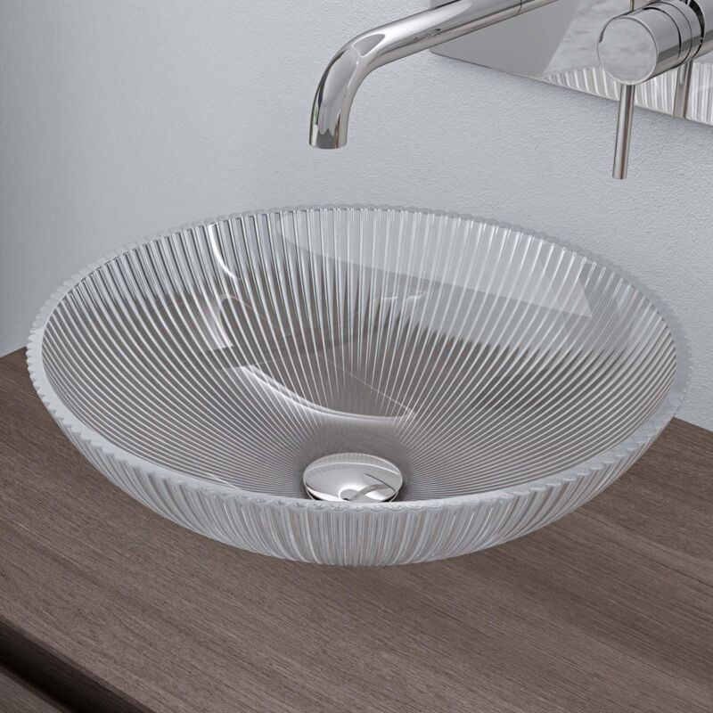 foto del prodotto doporro lavabo da appoggio in vetro temperato lavandino bagno ovale lavello per cucina wc ospiti design moderno artistico 40x40x12 cm trasparente