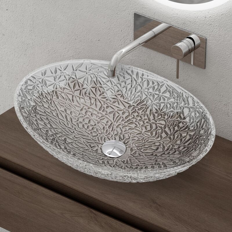 foto del prodotto doporro lavabo da appoggio in vetro temperato lavandino bagno ovale lavello per cucina wc ospiti design moderno artistico 50,5x36x15,5 cm