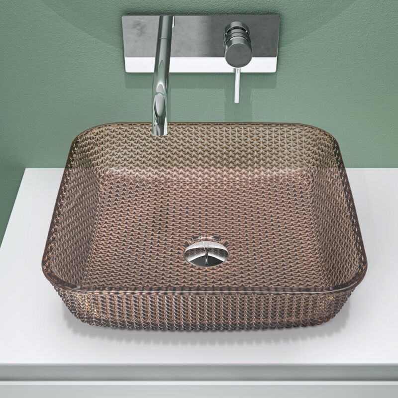 foto del prodotto doporro lavabo da appoggio in vetro temperato lavandino bagno quadrato 40 x 40 x 11 cm caff lavello design artistico con texture per cucina wc
