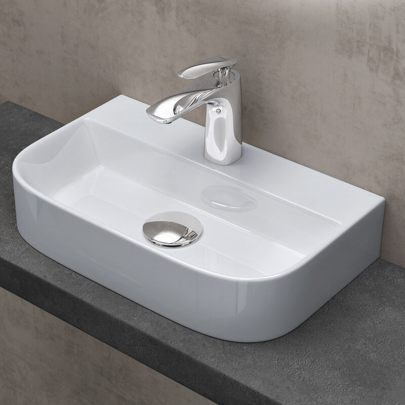 foto del prodotto doporro lavabo da appoggio, lavabo bagno sospeso 38x23,5x8cm, lavandino bagno in ceramica nano rivestimenti br ssel003, bianco bianco lucido