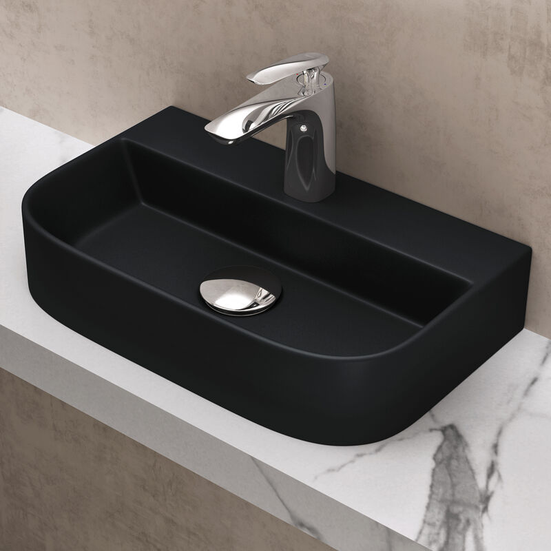foto del prodotto doporro lavabo da appoggio, lavabo bagno sospeso 38x23,5x8cm, lavandino bagno in ceramica nano rivestimenti br ssel003, nero opaco nero opaco