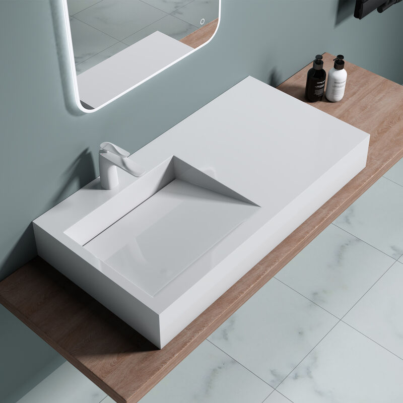 foto del prodotto doporro lavabo da appoggio, lavabo bagno sospeso 75x50x13cm, lavandino bagno rettangolare da marmo fuso colossum11 750 bianco