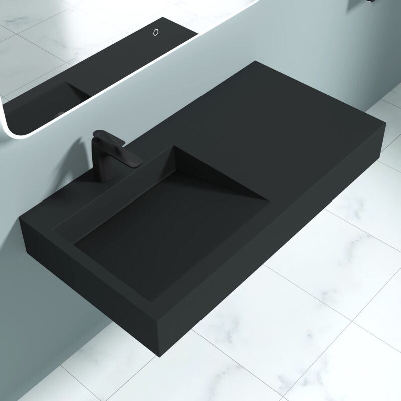 foto del prodotto doporro lavabo da appoggio, lavabo bagno sospeso100x51x13cm, lavandino bagno rettangolare da marmo fuso colossum11 1000, antracite opaco