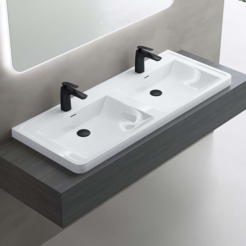 foto del prodotto doporro lavabo da appoggio, lavandino bagno 120x48x14,5cm, lavabo da minerale fuso colossum08, bianco lucido