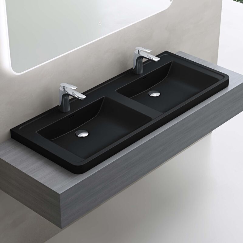 foto del prodotto doporro lavabo da appoggio, lavandino bagno 120x48x14,5cm, lavabo da minerale fuso colossum08, nero opaco
