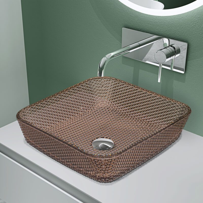 foto del prodotto doporro lavabo da appoggio, lavandino bagno 40x40x11cm in vetro temperato rettangolare minerva03, caff caff 