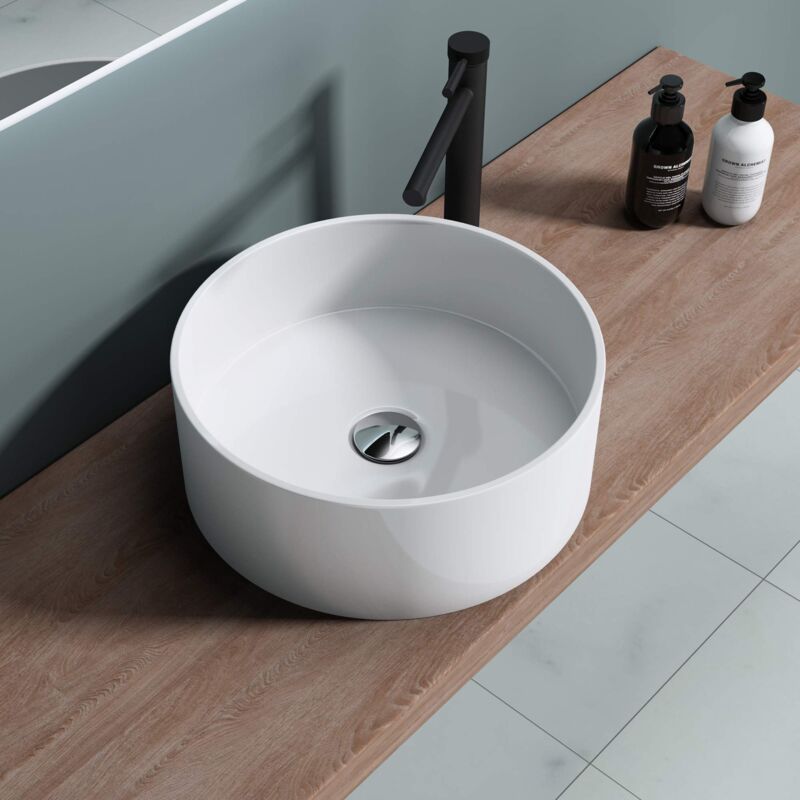 foto del prodotto doporro lavabo da appoggio, lavandino bagno 40x40x15cm, lavabo tondo da minerale fuso colossum804, bianco lucido