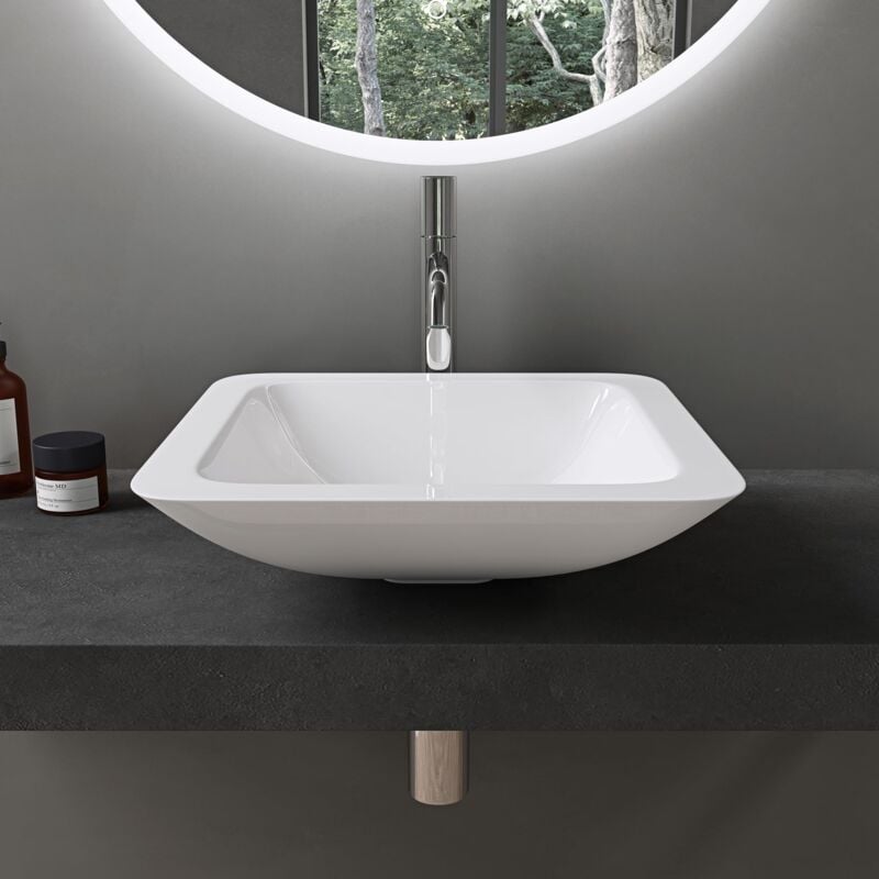foto del prodotto doporro lavabo da appoggio, lavandino bagno 42.7x42.7x12cm, lavabo da minerale fuso colossum803