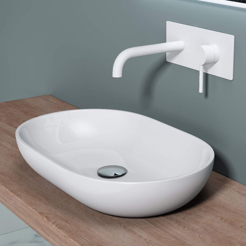 foto del prodotto doporro lavabo da appoggio, lavandino bagno 54x34x10.5cm, lavabo ovale da minerale fuso colossum808, biano lucido