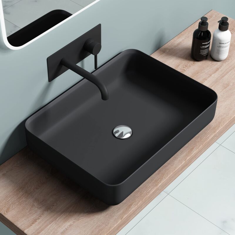 foto del prodotto doporro lavabo da appoggio, lavandino bagno 55x40x13cm, lavabo da minerale fuso colossum812, antracite