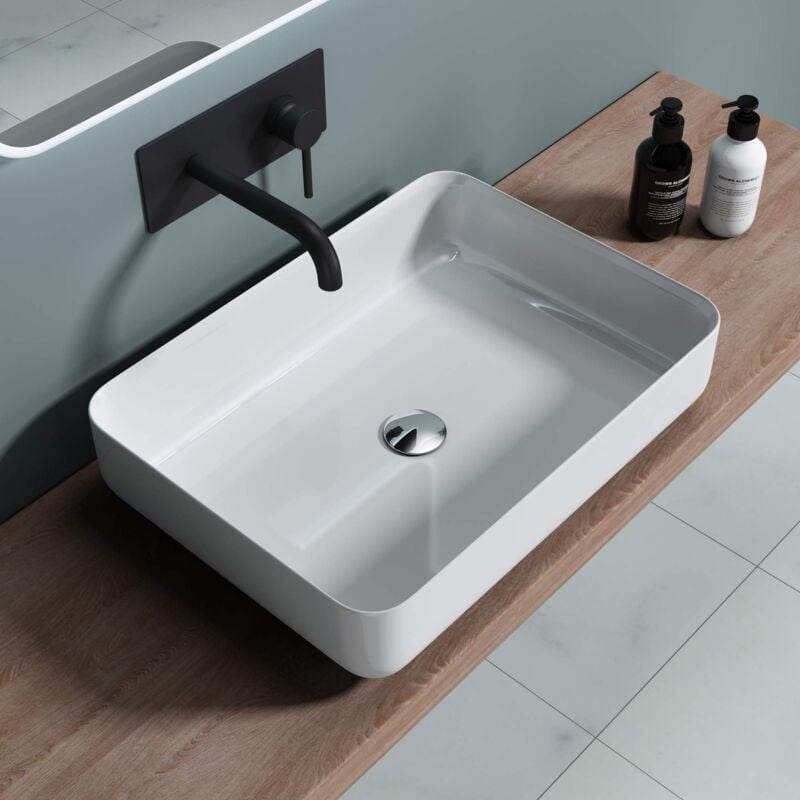 foto del prodotto doporro lavabo da appoggio, lavandino bagno 55x40x13cm, lavabo da minerale fuso colossum812, bianco