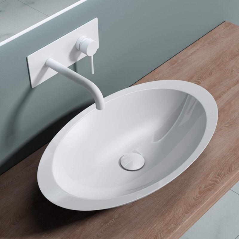 foto del prodotto doporro lavabo da appoggio, lavandino bagno 59.3x35.1x10.7cm, lavabo da minerale fuso colossum802, biano lucido