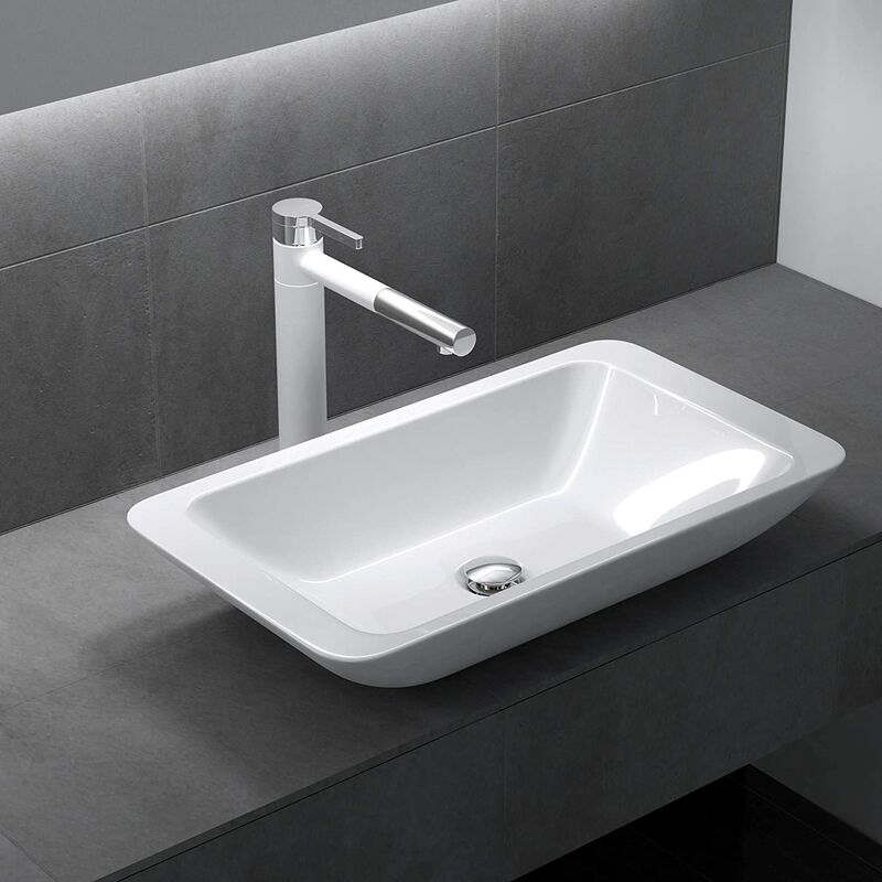 foto del prodotto doporro lavabo da appoggio, lavandino bagno 59,7x34,5x11cm, lavabo da minerale fuso colossum801 bianco