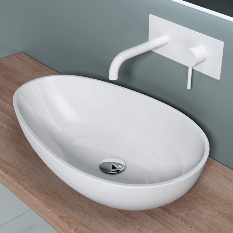 foto del prodotto doporro lavabo da appoggio, lavandino bagno 59.8x36x14cm, lavabo ovale da minerale fuso colossum809, bianco lucido