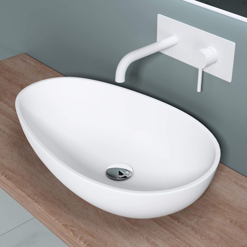 foto del prodotto doporro lavabo da appoggio, lavandino bagno 59.8x36x14cm, lavabo ovale da minerale fuso colossum809, biano opaco