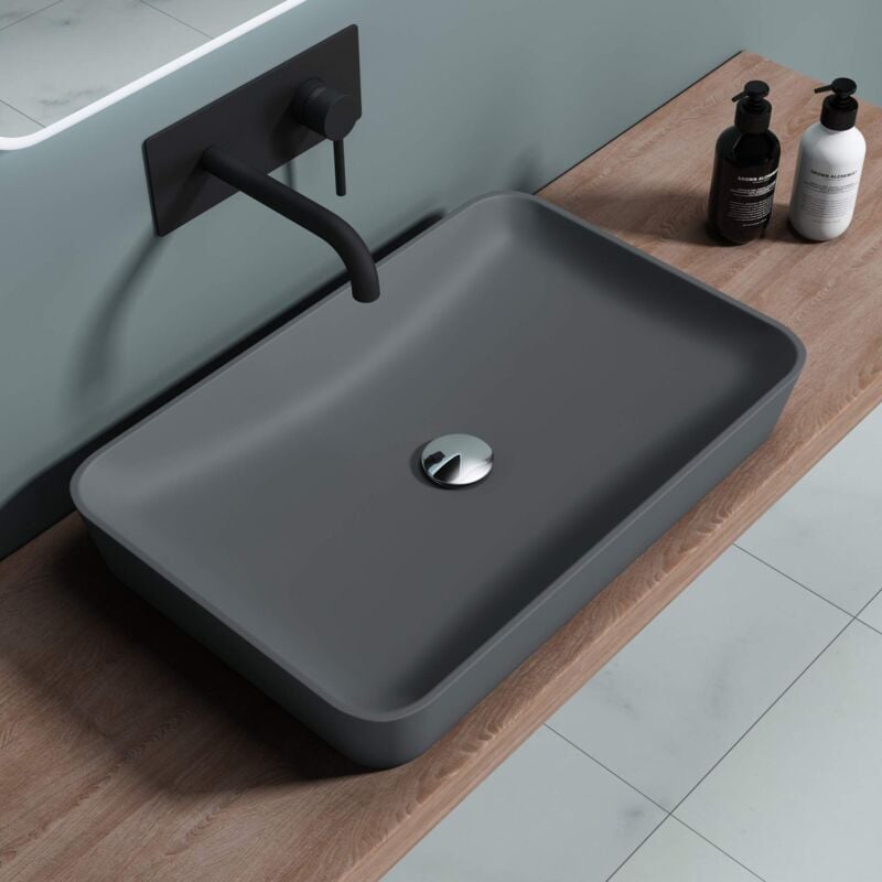 foto del prodotto doporro lavabo da appoggio, lavandino bagno 60x40x9cm, lavabo da minerale fuso colossum815, antracite opaco