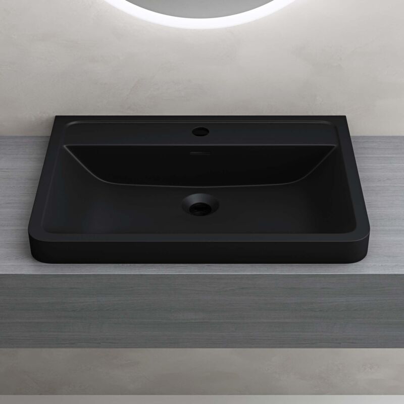 foto del prodotto doporro lavabo da appoggio, lavandino bagno 90x48x14,5cm, lavabo da minerale fuso colossum08, nero opaco