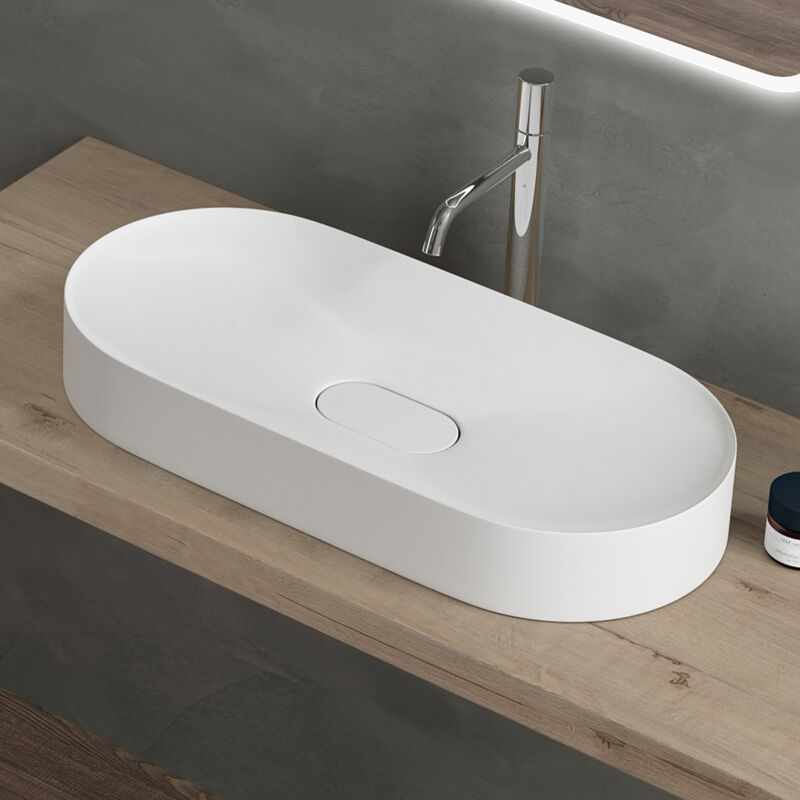 foto del prodotto doporro lavabo da appoggio lavandino bagno con angoli arrotondati in marmoresina bianco opaco 70x35,5x10 cm colossum826