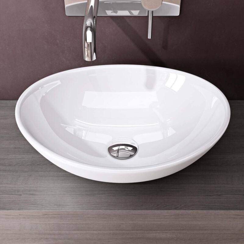 foto del prodotto doporro lavabo da appoggio ovale in ceramica bianco lucido 42 cm lavandino bagno moderno con rivestimento nano per bagno e wc ospiti br ssel205