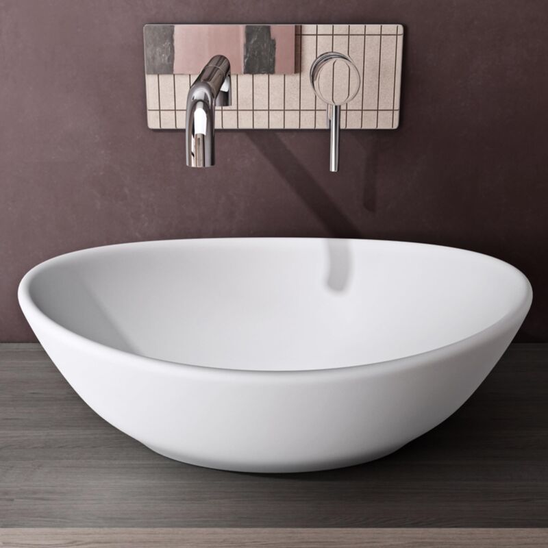 foto del prodotto doporro lavabo da appoggio ovale in ceramica bianco opaco 42 cm lavandino bagno moderno con rivestimento nano per bagno e wc ospiti br ssel205