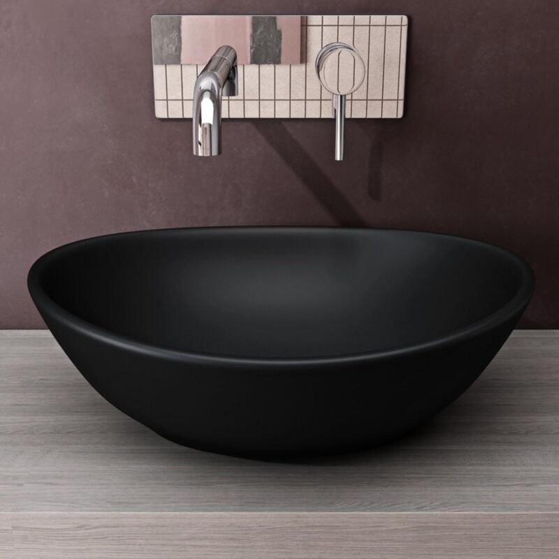 foto del prodotto doporro lavabo da appoggio ovale in ceramica nero opaco 42 cm lavandino bagno moderno con rivestimento nano per bagno e wc ospiti br ssel205