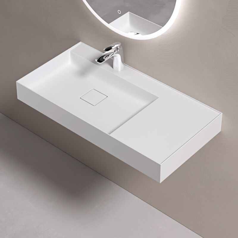 foto del prodotto doporro lavabo da appoggio rettangolare lavabo bagno sospeso incl. set di scarico e foro per rubinetto lavandino bagno in resina minerale