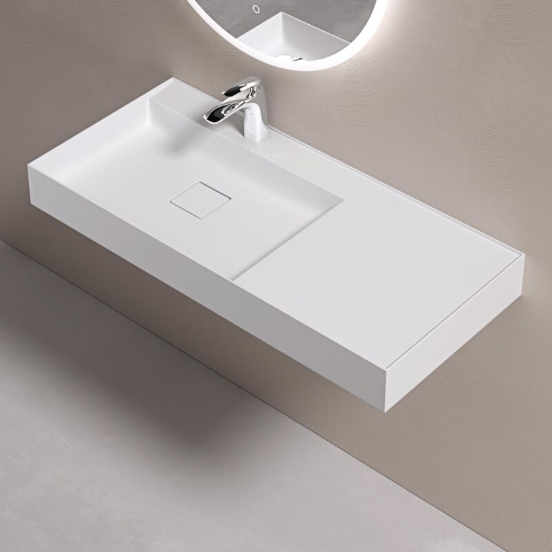 foto del prodotto doporro lavabo da appoggio rettangolare lavabo bagno sospeso incl. set di scarico e foro per rubinetto lavandino bagno in resina minerale