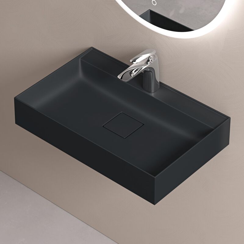 foto del prodotto doporro lavabo da appoggio rettangolare lavabo bagno sospeso incl. set di scarico e foro per rubinetto lavandino bagno in resina minerale