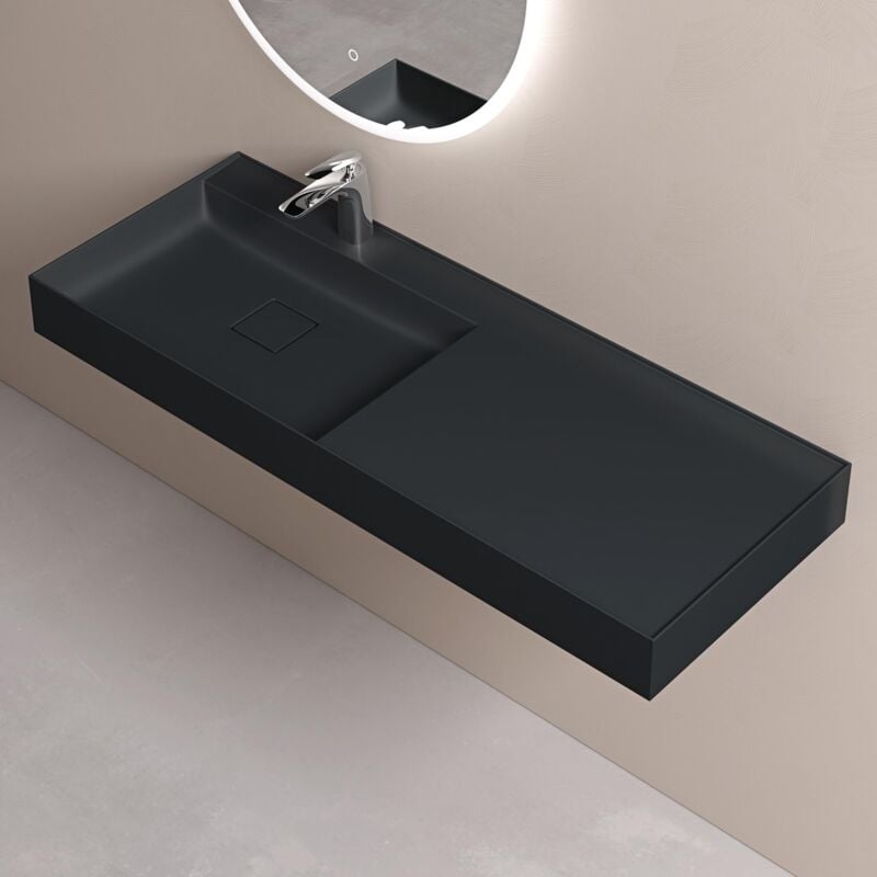 foto del prodotto doporro lavabo da appoggio rettangolare lavabo bagno sospeso incl. set di scarico e foro per rubinetto lavandino bagno in resina minerale