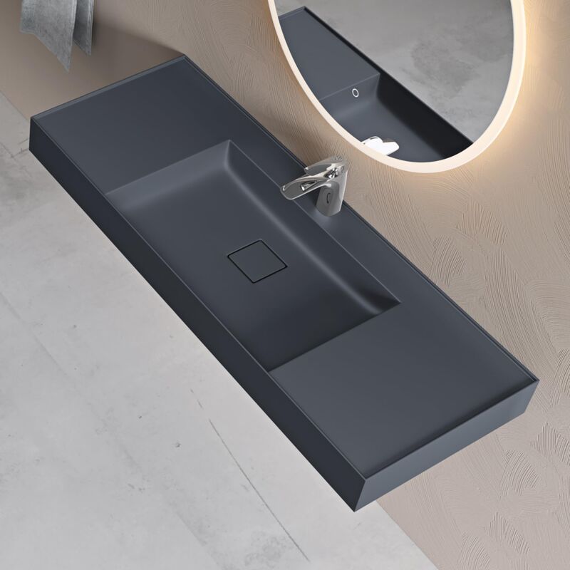 foto del prodotto doporro lavabo da appoggio rettangolare lavabo bagno sospeso incl. set di scarico e foro per rubinetto lavandino bagno in resina minerale