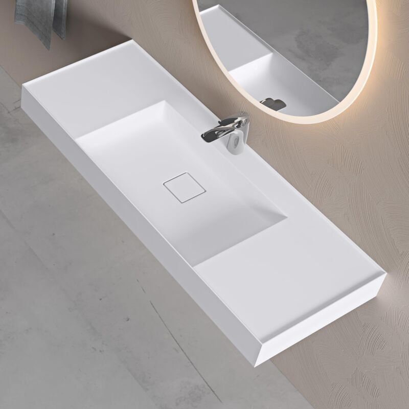 immagine 0 del prodotto doporro lavabo da appoggio rettangolare lavabo bagno sospeso incl. set di scarico e foro per rubinetto lavandino bagno in resina minerale