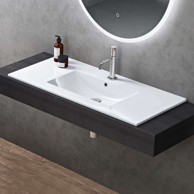 foto del prodotto doporro lavabo da incasso in ceramica bianco 101x47x18cm lavabo bagno rettangolare con rivestimento nano br ssel912