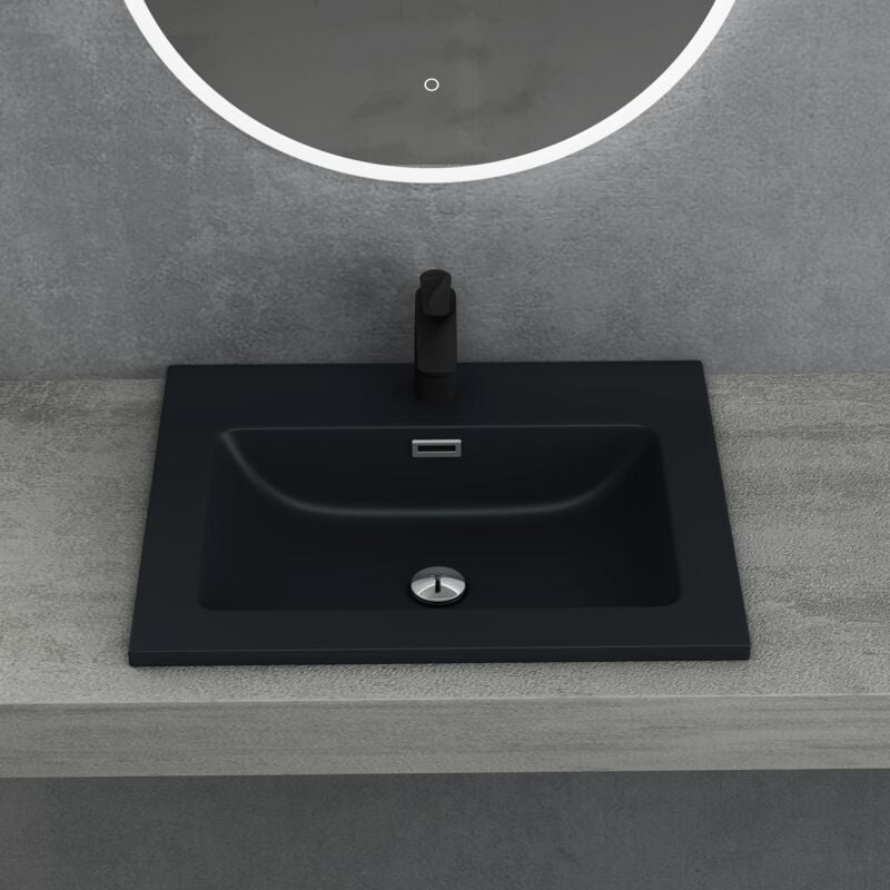foto del prodotto doporro lavabo da incasso, lavabo sottopiano 60x48x12cm, lavandino bagno da minerale fuso colossum02 1000, antracite opaco