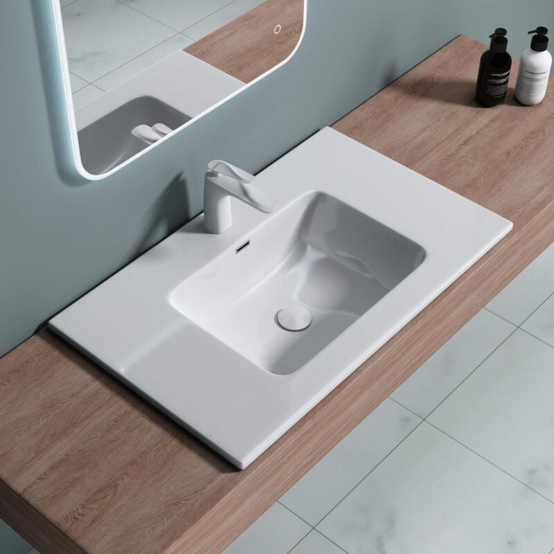 foto del prodotto doporro lavabo da incasso, lavabo sottopiano 80x48x14cm, lavandino bagno da minerale fuso colossum02 800,bianco