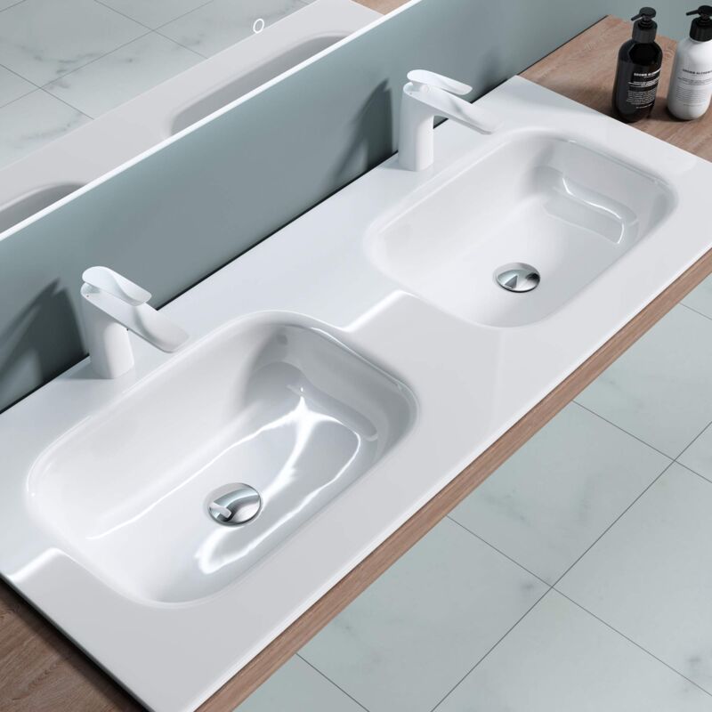 foto del prodotto doporro lavabo incasso doppio, lavabo sottopiano 144x48x14cm, lavabo da appoggio lavandino bagno da marmo fuso colossum04