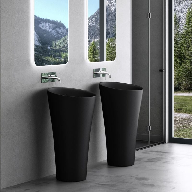 foto del prodotto doporro lavandino a colonna 42x42x85cm, lavandino su piedistallo lavabo su colonna per bagni da minerale fuso colossum33, nero