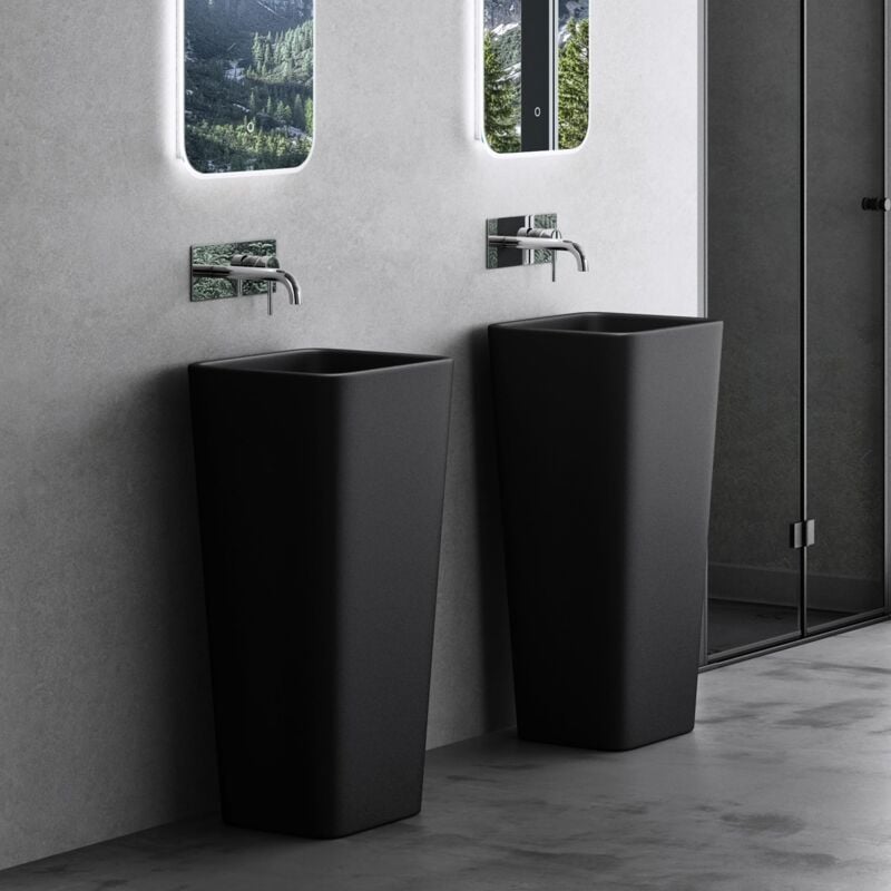 foto del prodotto doporro lavandino a colonna, lavandino su piedistallo 40x35x81cm, lavabo su colonna per bagni da minerale fuso colossum31, nero