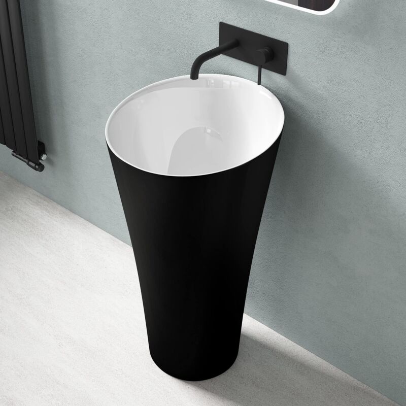 foto del prodotto doporro lavandino a colonna, lavandino su piedistallo 51x51x90cm, lavabo su colonna per bagni da minerale fuso col133, bianco e nero