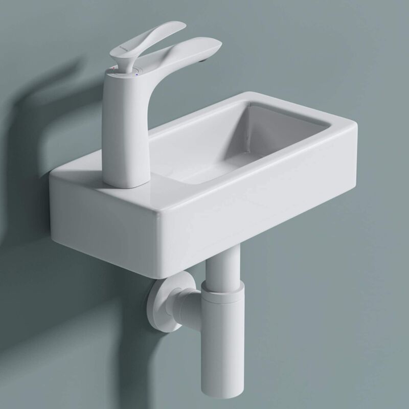 foto del prodotto doporro lavello rettangolare in ceramica con foro rubinetto lavandino bagno sospeso 37,5x18x8,8cm bianco montaggio a parete per guardaroba e bagno