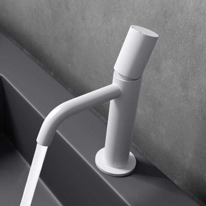 foto del prodotto doporro - miscelatore monocomando per lavabo bagno senza leva, rubinetto con flessibili acqua calda fredda in ottone bianco opaco h 20,7 cm wao-7701