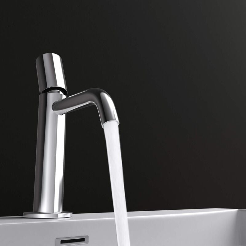foto del prodotto doporro miscelatore monocomando per lavabo bagno senza leva, rubinetto con flessibili acqua calda fredda in ottone cromato h 20,7 cm wao-7701