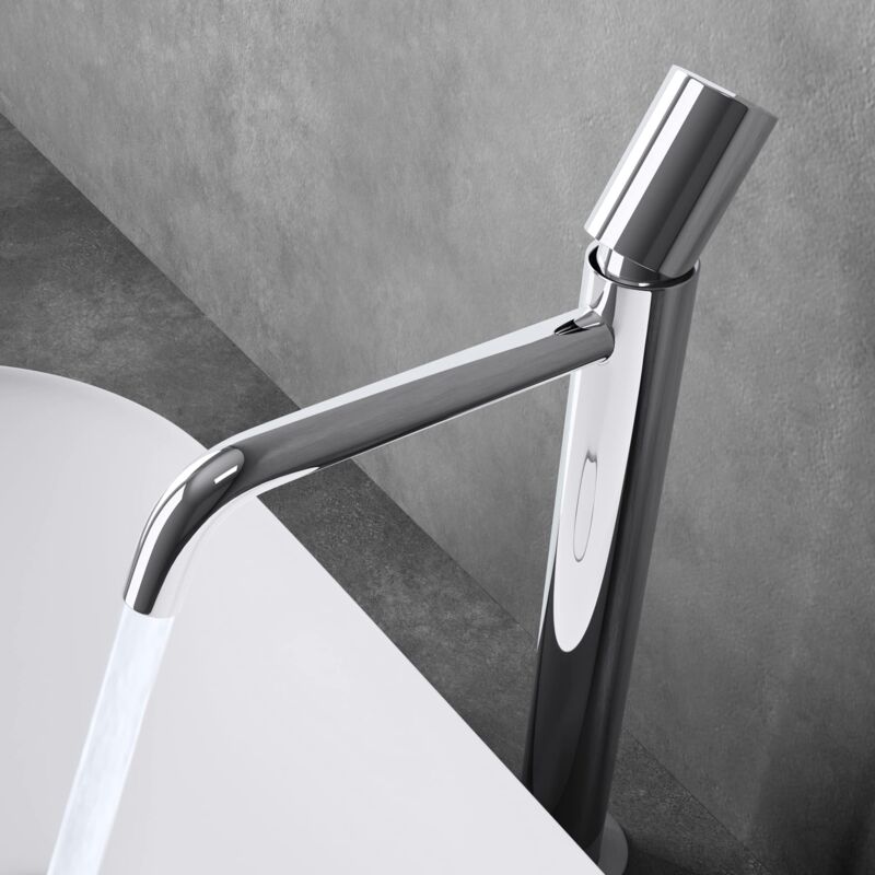 foto del prodotto doporro miscelatore monocomando per lavabo bagno senza leva, rubinetto con flessibili acqua calda fredda in ottone cromato h 34,2 cm wao 7701