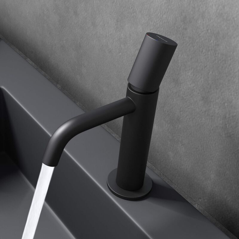 foto del prodotto doporro miscelatore monocomando per lavabo bagno senza leva, rubinetto con flessibili acqua calda fredda in ottone nero opaco h 20,7 cm wao 7701