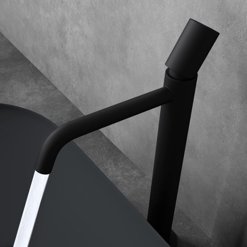 foto del prodotto doporro - miscelatore monocomando per lavabo bagno senza leva, rubinetto con flessibili acqua calda fredda in ottone nero opaco h 34,2 cm wao-7701