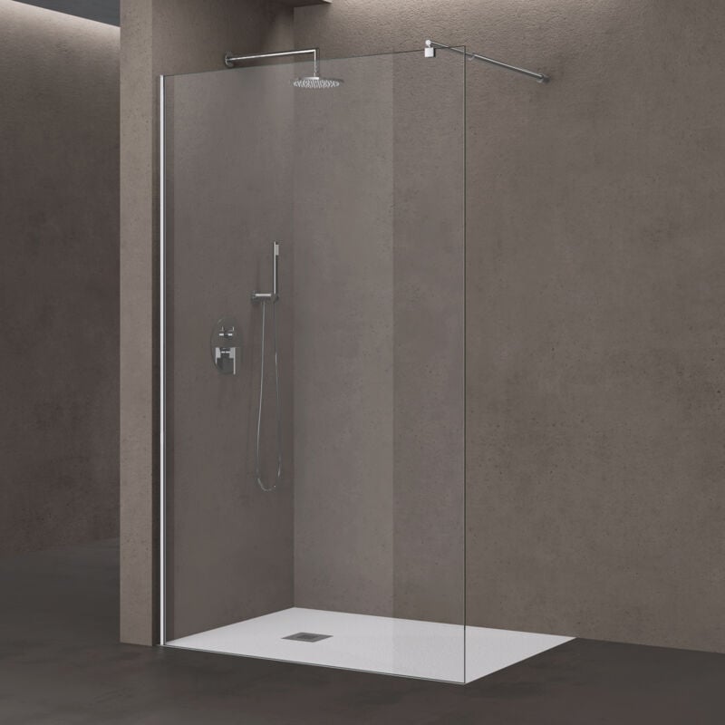 foto del prodotto doporro parete doccia walk in in vetro temperato 10 mm con trattamento anticalcare, inclusa barra stabilizzatrice regolabile 70 120 cm in acciaio