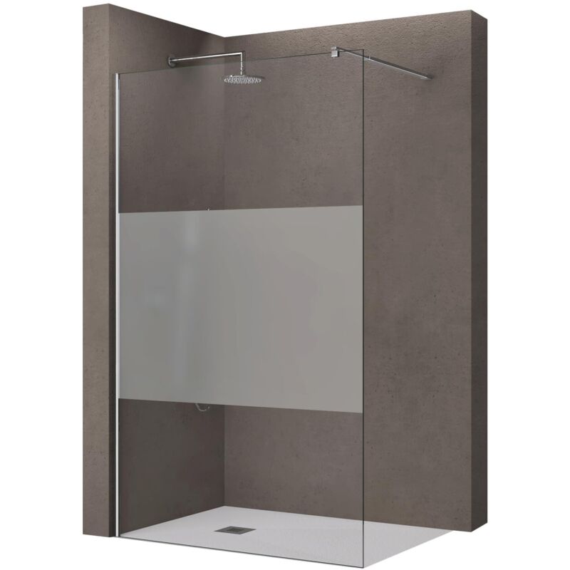 foto del prodotto doporro parete doccia walk in in vetro temperato 8 mm con striscia satinata, inclusa barra stabilizzatrice regolabile 70 120 cm in acciaio inox,