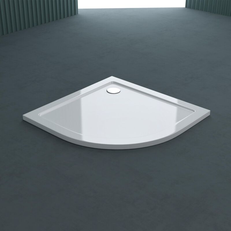 foto del prodotto doporro piatto doccia angolare semicircolare altezza 4 cm ultra flat in acrilico nero lucido 80x80 cm piletta inclusa al01 faro3